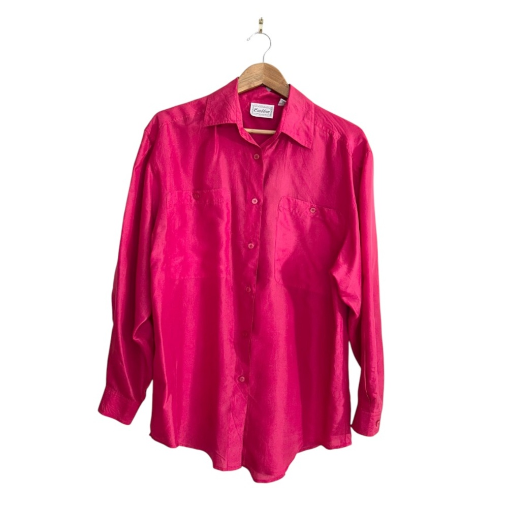 90s Emblem Hot Pink Silk Button-down Blouse